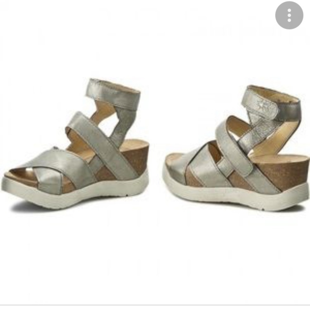 Fly London Metallic Silver Platform Sandals Size 42